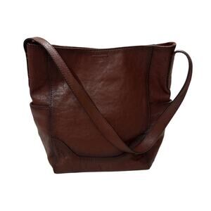 Frye The Leather Side Pocket Hobo Bag Cognac Brown Purse Western Contemporary
